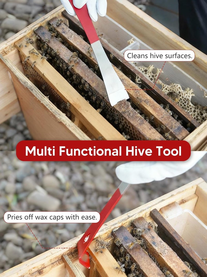 Duseu 2PCS Stainless Steel Bee Hive Tool - Beekeeping Supplies Flat Bar Pry Bar Scraper Tool for Beekeeper, Red - Image 3